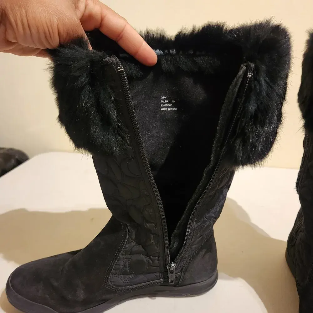 Coach Black Faux Fur Lined Quilted Boots Size 6 Women's Winter Snow Designer Y2K